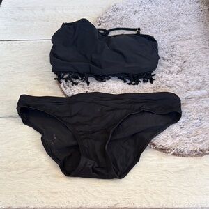 Women's Black Bikini Set with Fringe Detail raisin